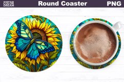 Sunflowers Butterfly Coaster | Round Coaster Sublimation Product Image 1