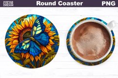 Sunflowers Butterfly Coaster | Round Coaster Sublimation Product Image 1