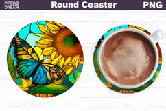 Sunflowers Butterfly Coaster | Round Coaster Sublimation Product Image 1