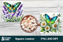 Butterfly flower square coaster | Summer coaster PNG design Product Image 1