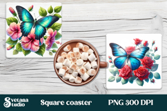 Butterfly flower square coaster | Summer coaster PNG design Product Image 1