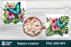 Butterfly flower square coaster | Summer coaster PNG design Product Image 1