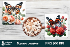 Butterfly flower square coaster | Summer coaster PNG design Product Image 1