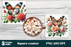 Butterfly flower square coaster | Summer coaster PNG design Product Image 1