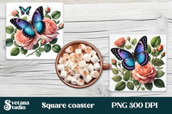 Butterfly flower square coaster | Summer coaster PNG design Product Image 1