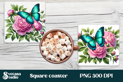 Butterfly flower square coaster | Summer coaster PNG design Product Image 1