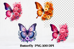 Summer butterfly clipart | Butterfly flower sublimation Product Image 1