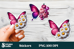 Butterfly flower stickers | Summer butterfly PNG stickers Product Image 6