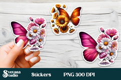 Butterfly flower stickers | Summer butterfly PNG stickers Product Image 8