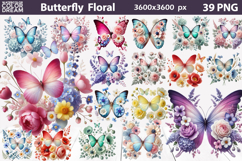 Butterfly Floral Clipart Bundle | 3D Butterfly Flowers Product Image 1