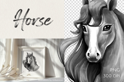 Black and White Horse Portrait PNG Product Image 1