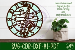 Saxophone Music clock wall clock laser cut files Product Image 3