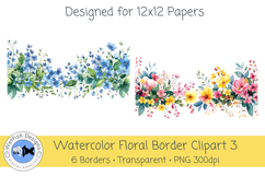 Watercolor PNG 300dpi Floral Borders 3 Product Image 4