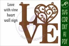 Love word with vine heart wall art sign, SVG file. vector Product Image 3