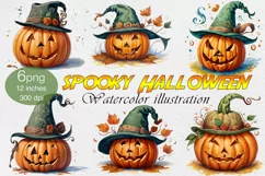 Watercolor Spooky Pumpkin PNG sublimation Product Image 1