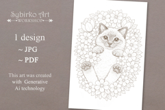 Cat coloring page for adults. Adult coloring page flowers Product Image 3