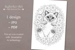 Cat coloring page for adults. Adult coloring page flowers Product Image 2
