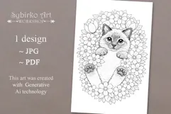 Cat coloring page for adults. Adult coloring page flowers Product Image 2
