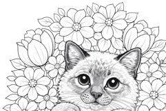 Cat coloring page for adults. Adult coloring page flowers Product Image 4