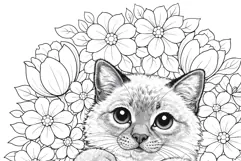 Cat coloring page for adults. Adult coloring page flowers Product Image 4