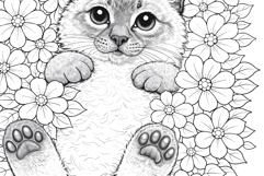 Cat coloring page for adults. Adult coloring page flowers Product Image 5