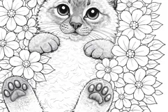 Cat coloring page for adults. Adult coloring page flowers Product Image 5