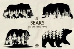 4 Forest Bear Silhouettes SVG PNG EPS Product Image 1