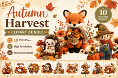 Autumn Harvest Clipart Bundle, Cute Fall PNG, Cozy Crochet Product Image 1
