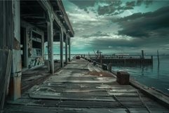 Abandoned dockside pathway under moody sky Product Image 1