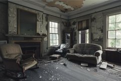 Abandoned living room in ruins Product Image 1
