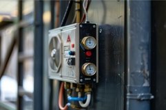 Industrial control panel with gauges and switches Product Image 1