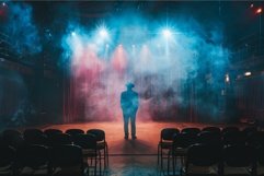 Lone performer under spotlight on stage Product Image 1