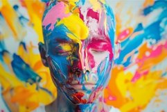 Closeup of a person with vibrant paint splattered creatively Product Image 1