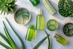 Aloe vera skincare products flat lay composition Product Image 1