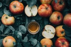 Fresh apples and honey amidst green leaves Product Image 1