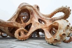 Intricate wooden pavilion with a unique, flowing design, evo Product Image 1