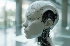 Futuristic ai robot head closeup Product Image 1