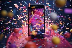 3d phone colorful confetti explode. Generate Ai Product Image 1