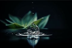 Water drop fall black green plant. Generate Ai Product Image 1