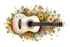 Acoustic guitar flowers. Generate Ai Product Image 1