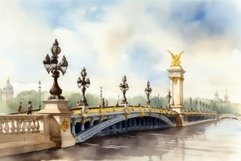 Alexander bridge with river view watercolor. Generate ai Product Image 1
