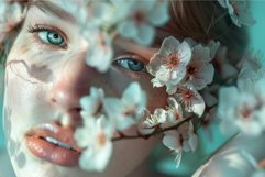 Beautiful model posing with white flowers covering her face Product Image 1