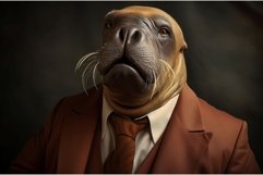 Anthropomorphic walrus wearing formal classic suit. Generate Product Image 1