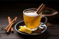 Aromatic licorice tea cup drink. Generate Ai Product Image 1