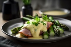 Asparagus ham plate sauce. Generate Ai Product Image 1