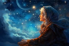 Vast Astronomer starry sky night old woman. Generate Ai Product Image 1