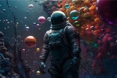 Astronaut galaxy bubbles moon. Generate Ai Product Image 1