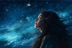 Meticulous Astronomer starry sky night woman. Generate Ai Product Image 1