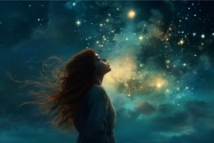 Passionate Astronomer starry sky night woman. Generate Ai Product Image 1