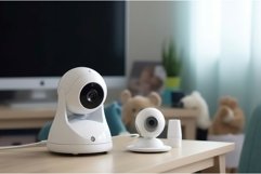 White baby camera on table. Generate ai Product Image 1